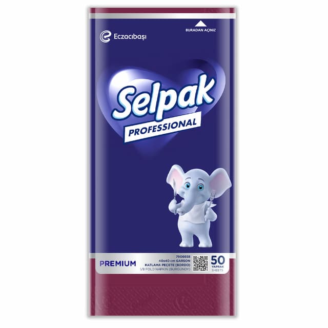 Selpak Professional Garson Katlama Peçete 40x40 Bordo 50'li - 1